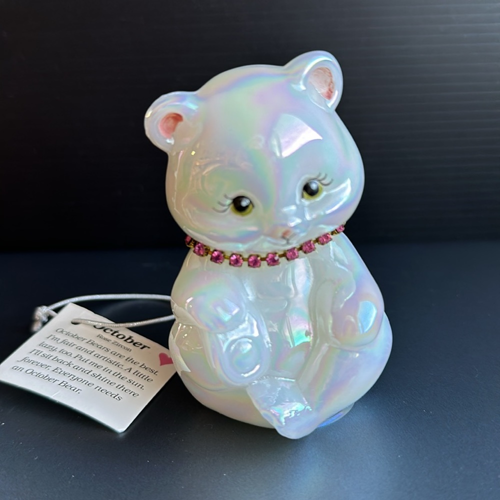 FENTON October Teddy Bear Figurine 3.5” Opalescent Art Glass